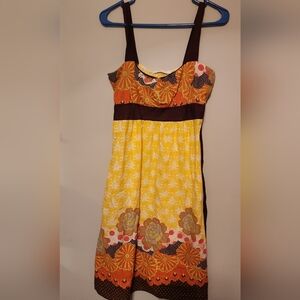 Charlotte Russe Floral Yellow and Brown Sundress Sz Med